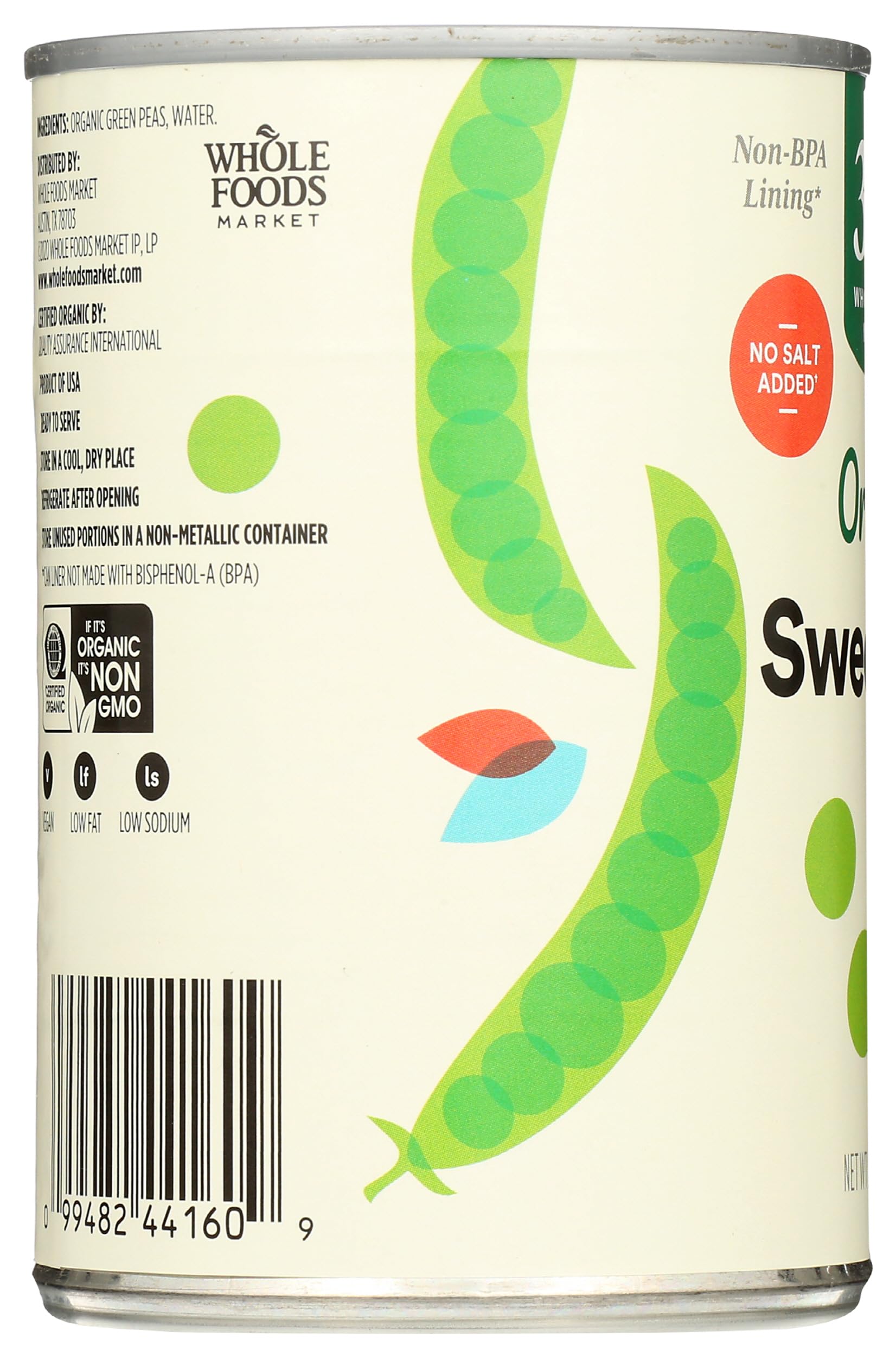 365 by Whole Foods Market, Organic Sweet Peas No Salt Added, 15 oz