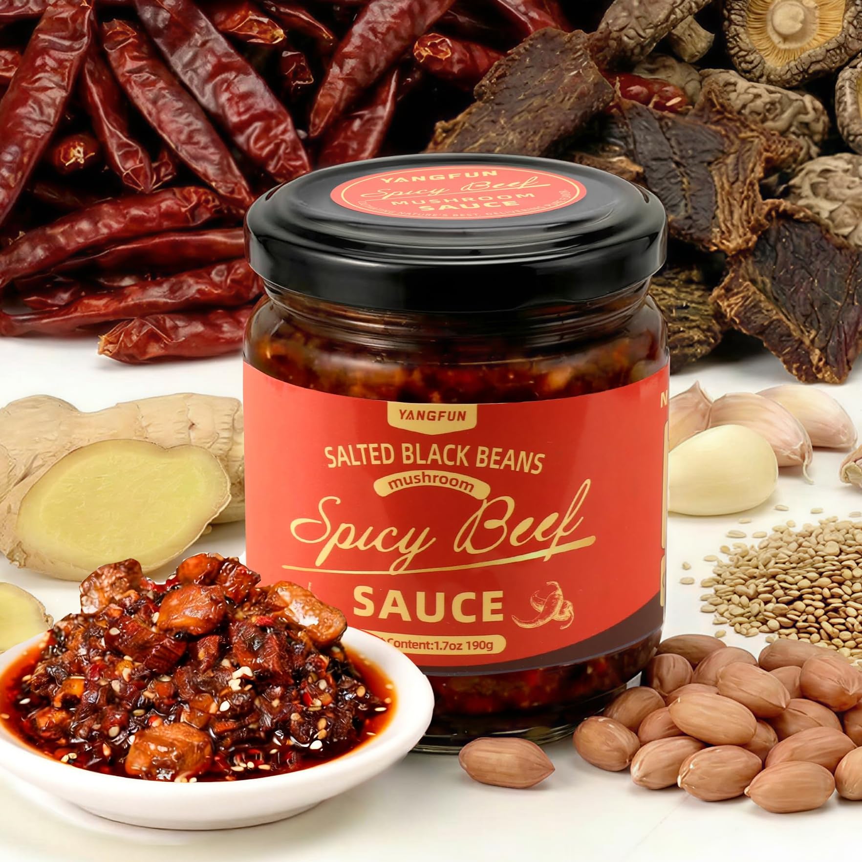 YANGFUN Spicy Beef Sauce? Mushroom Sauce?Chili Sauce?Chili Paste?Ready-to-eat?1.7oz