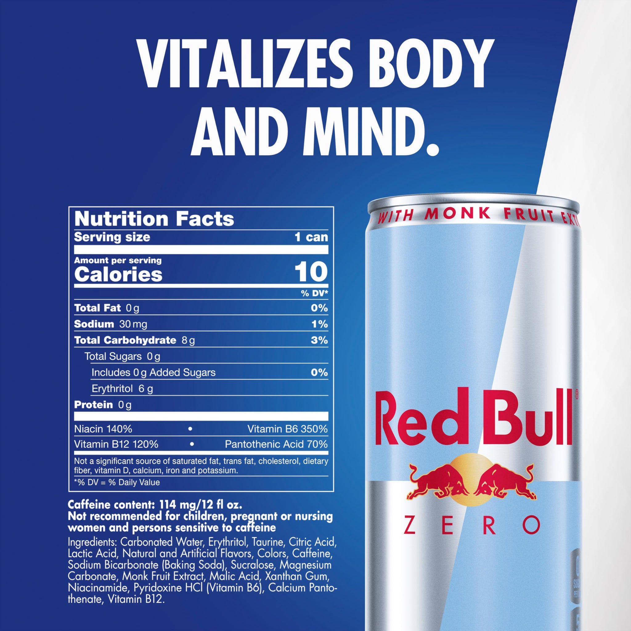 Red Bull Zero Energy Drink, 12 fl. oz., with 114mg Caffeine, Taurine & B Vitamins, Case of 24 cans