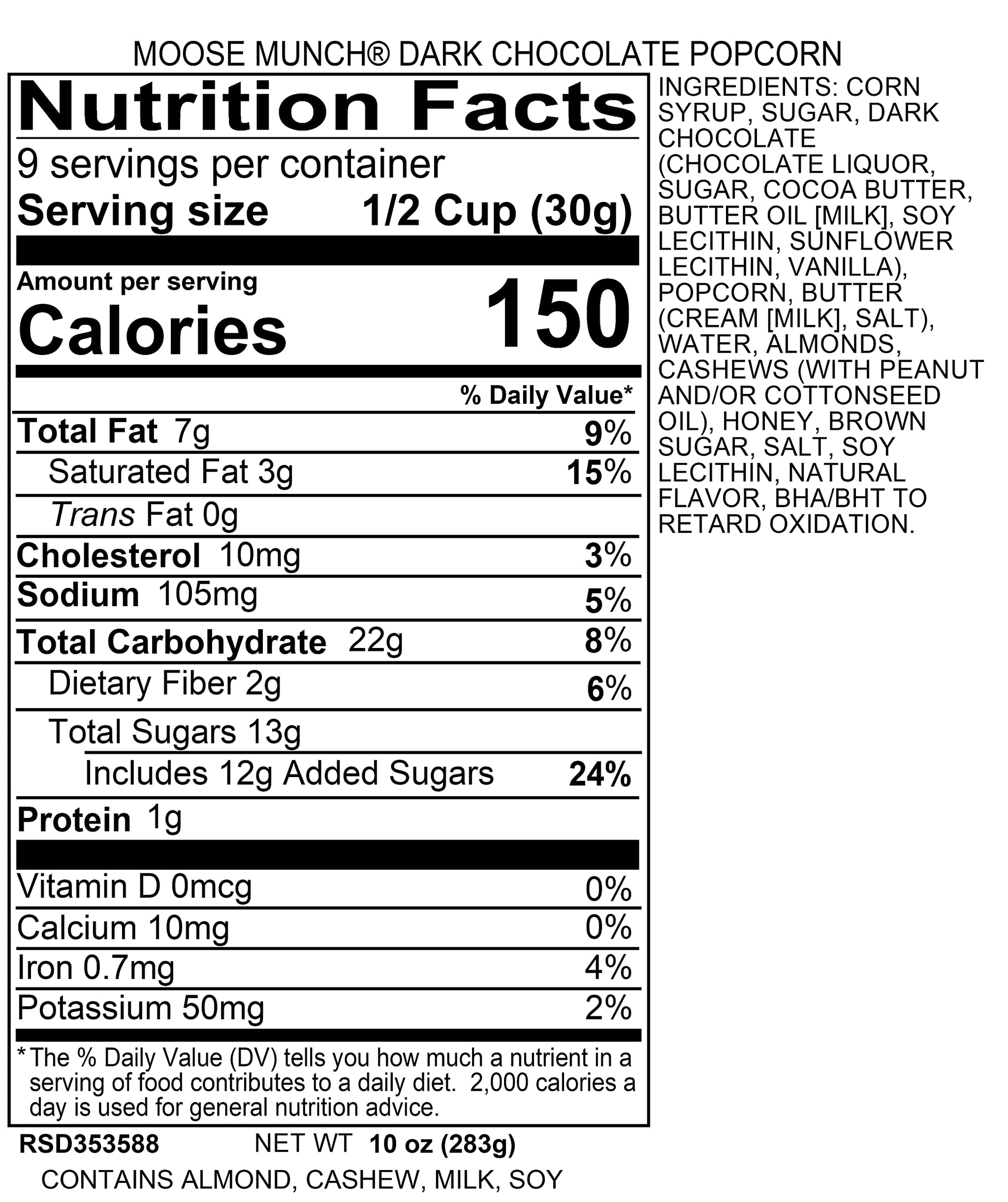 Harry & David Moose Munch Premium Popcorn Box - Dark Chocolate, 10 oz
