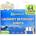 Splash Earth Laundry Detergent Sheets (64 Loads, Fresh Scent), Eco-Friendly Washer Sheets Detergent, Plastic-Free Travel Laundry Soap, 32 Strips