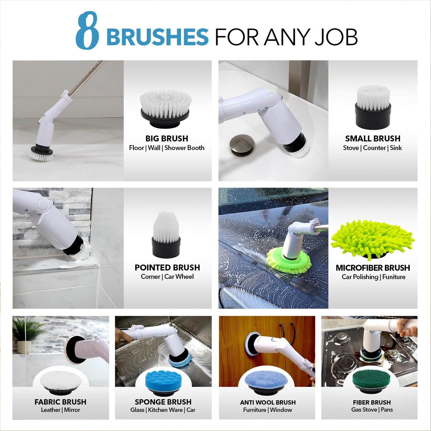 Barumi Electric Spin Scrubber - 3 Spin Modes, LED Control Panel, Adjustable Head Angles, Full Extension, Perfect for Bathroom, Kitchen, Tub, Floor
