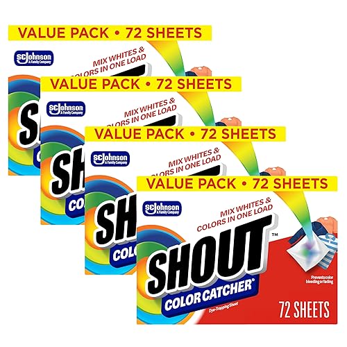 Shout Color Catcher Sheets for Laundry, Allow Mixed Washes, Prevents Color Runs and Maintains Original Clothing, 72 Count - Pack of 4 (288 Total