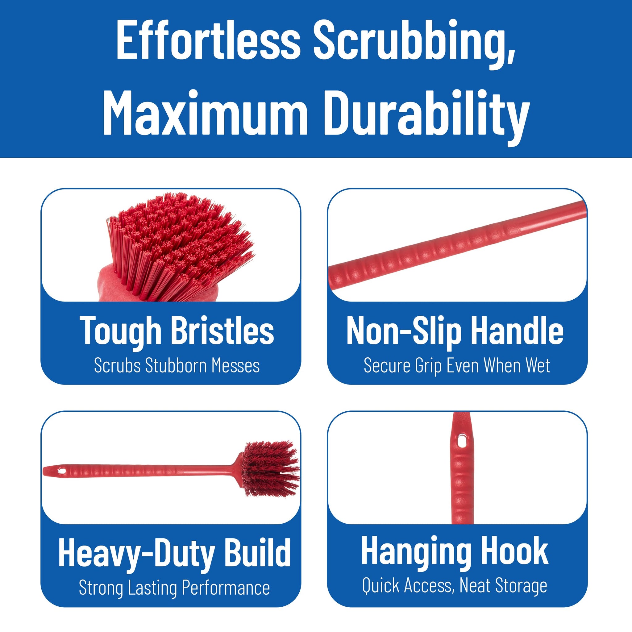 SPARTA 40501EC05 Plastic Large Scrub Brush, Kitchen Brush, Utility Brush With Long Handle For Cleaning, 20 Inches, Red