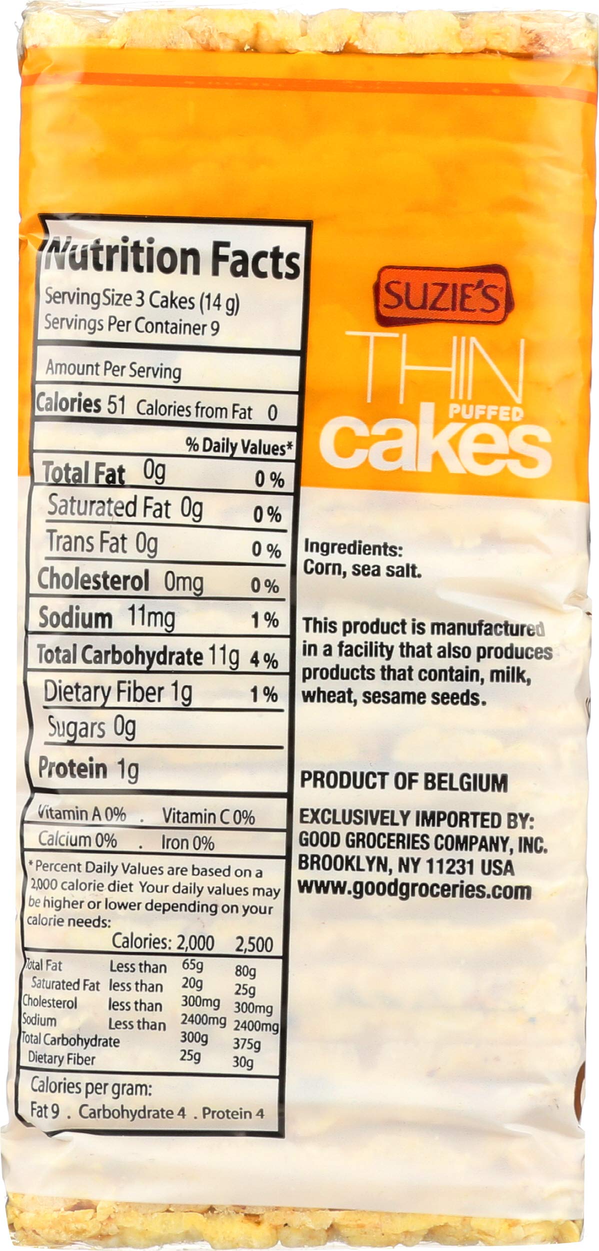 Suzie's Organic Lightly Salted Corn Cake Thins|12 Pack|USDA Organic, NON-GMO, Fat-Free, Sugar-Free, Gluten-Free|Low-Calorie Snack-16 Calories Per