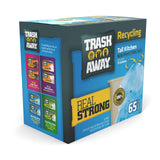 Trash Away Heavy Duty Recycling Drawstring Bags | Tall & Strong Bags for Home & Kitchen - (65 Ct, 13 Gallons) Large Trash Bags Paper,| Thick Recycle