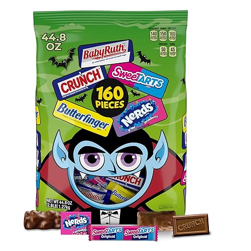 Butterfinger, CRUNCH Baby Ruth, Nerds, SweetTarts, Minis, Fun Size Assorted Candy, Bulk 160 Count Variety Pack, 44.8 oz
