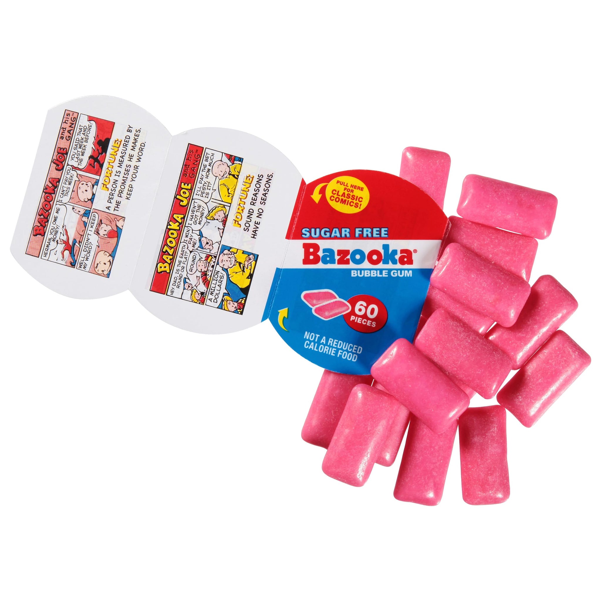 Bazooka Sugar-Free Bubble Gum Bulk Pink Chewing Gum in Resealable Container, 60 Count To Go Cup (6 Pack) w/Bazooka Joe Comics, Baseball Party Favors