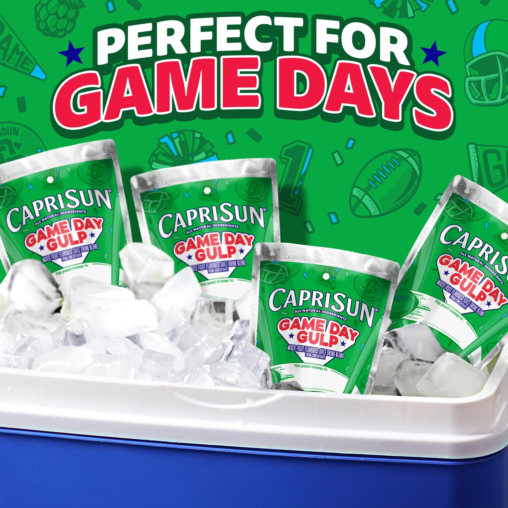 Capri Sun Game Day Gulp Juice Drink Blend Juice Boxes, 10 Pouches, For School Lunches and Tailgates, All Natural Ingredients, 6 oz