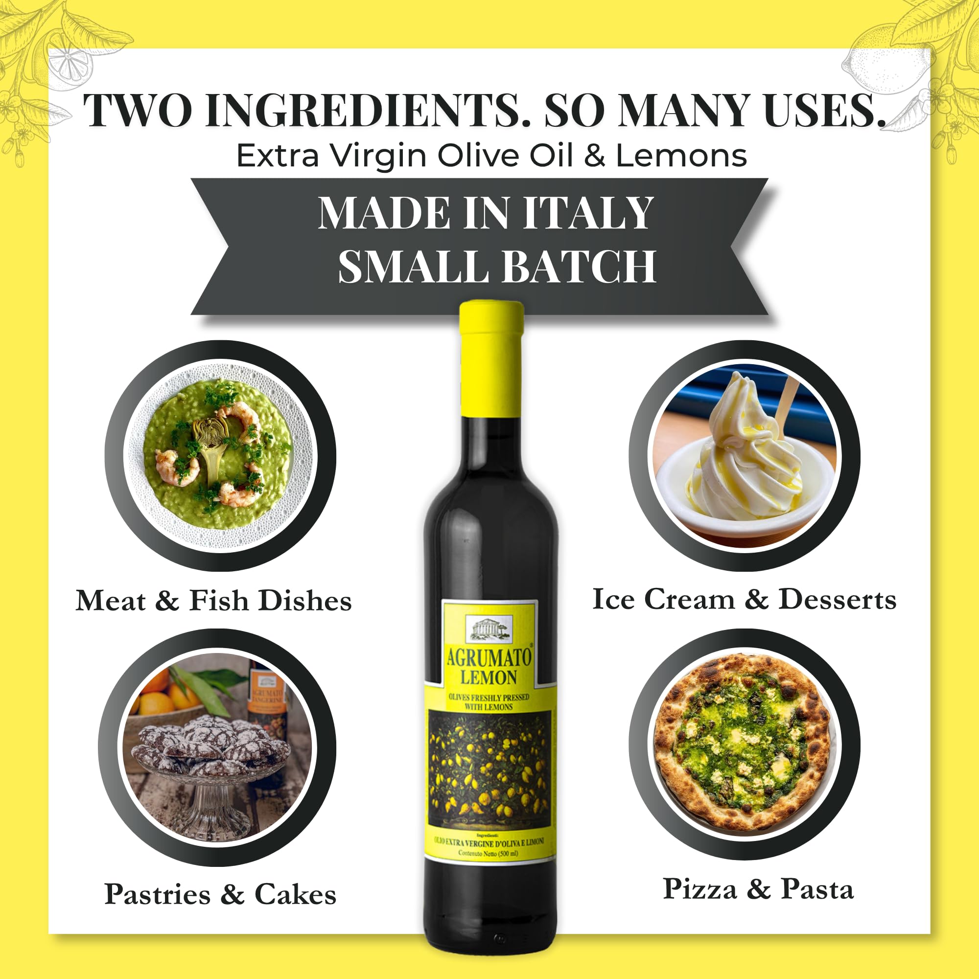 Agrumato Lemon Olive Oil, Cold Pressed Italian Extra Virgin with Fresh Citrus Peel, Small Batch Gourmet Finishing Oil for Salads Seafood Pasta