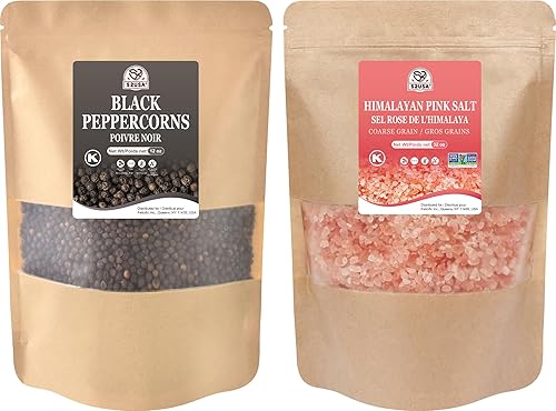 52USA Whole Black Peppercorns 12 oz + Himalayan Pink Salt (Coarse Grain) 2 lb - Salt and Pepper Grinder, Black Peppercorn Refil, Pink Himalayan Sea