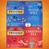 Twinings Holiday Sweet & Spicy Tea Variety 2-Pack - Caffeinated Tea and Caffeine-Free Winter Spice Herbal, Christmas Gift, 20 Tea Bags Ea