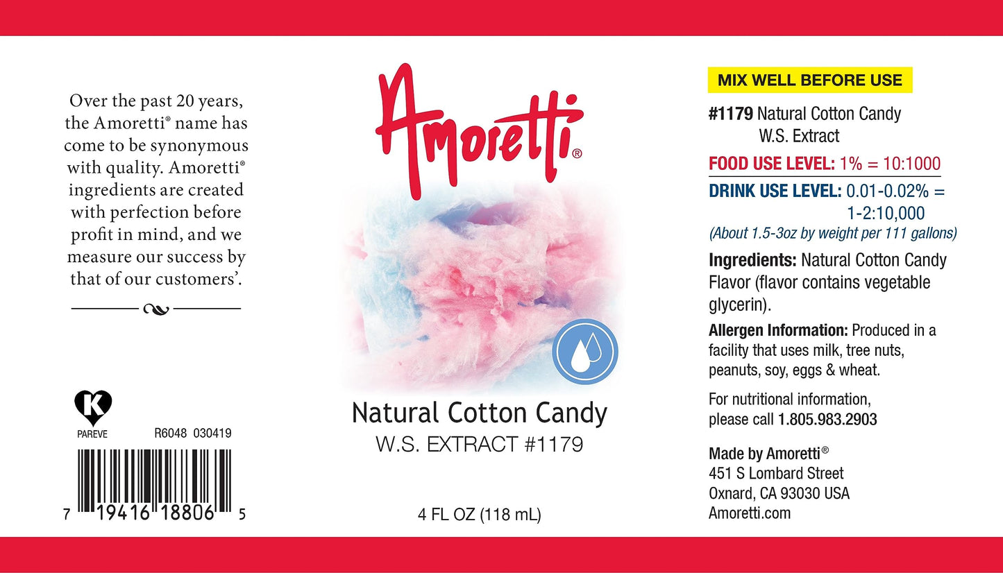 Amoretti - Cotton Candy Extract Water Soluble 2 oz - Highly Concentrated & Perfect For Pastry, Savory, Brewing, and more, Preservative Free, Vegan