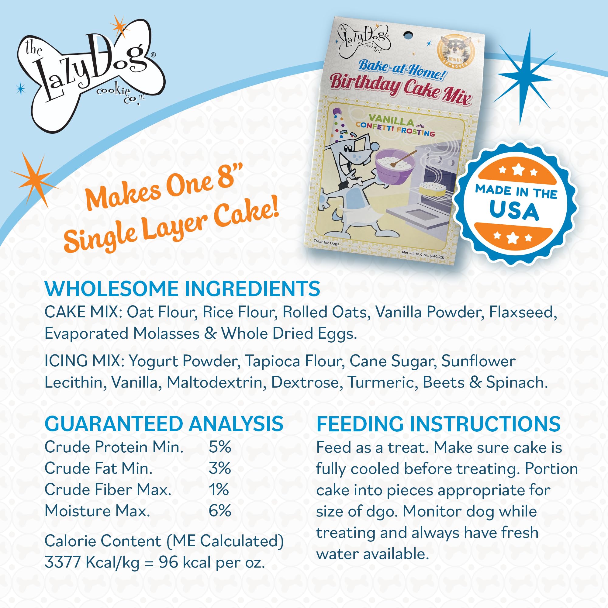 The Lazy Dog Cookie Co. Bake-at-Home Birthday Cake Mix Vanilla with Confetti Frosting Dog Treats, 12 oz.