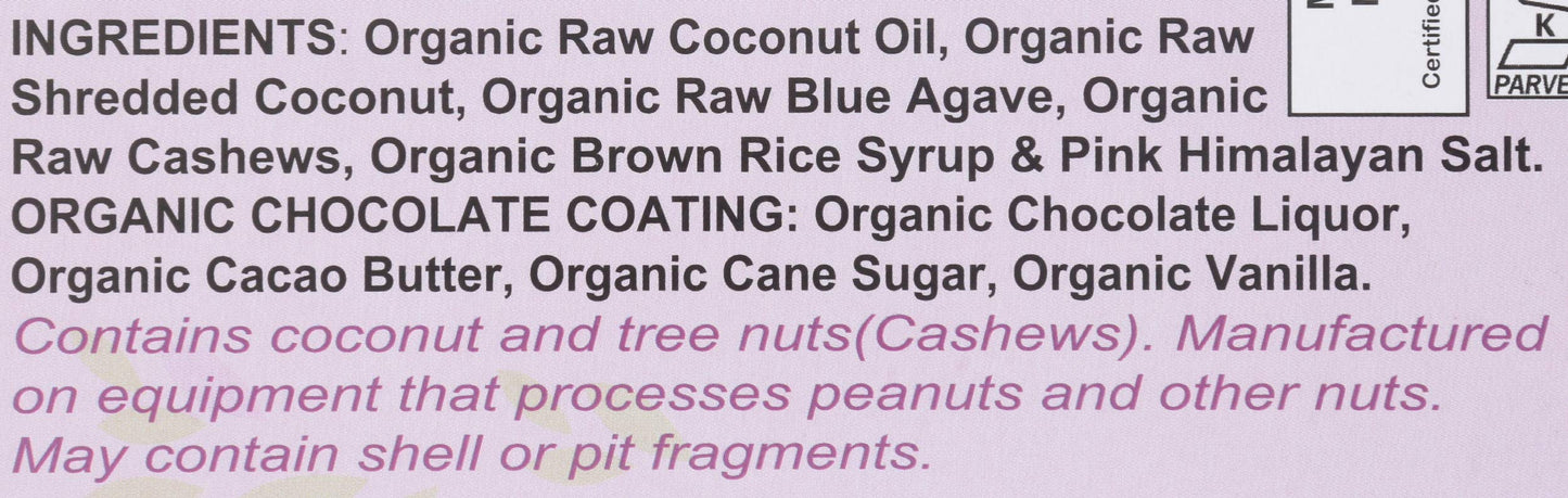 Nellys Organics Organic Dark Chocolate Covered Coconut Bar, 1.6 OZ