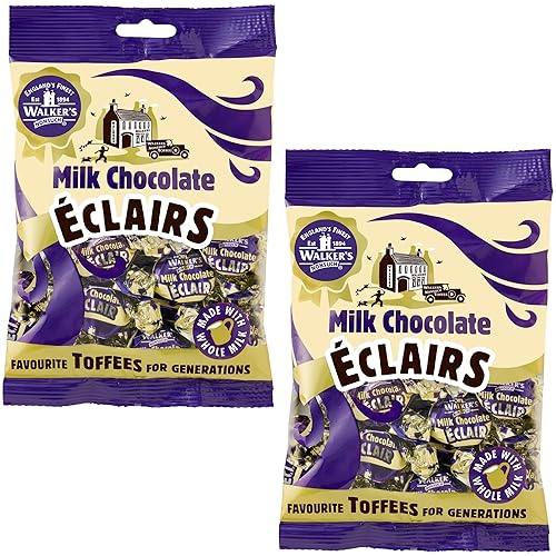 Walkers Nonsuch Milk Chocolate Eclairs 5.29 oz (Pack of 2) - Traditional British Chewy Butter Toffee Candy, Classic English Creamy Toffee Sweets