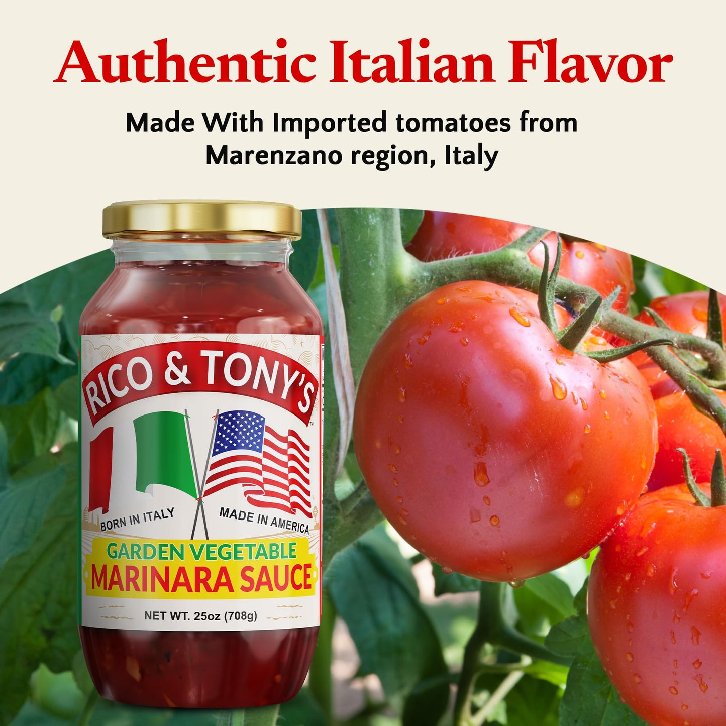 RICO & TONY's Vegetable Marinara Sauce - Authentic Imported Italian Tomato Pasta Sauce with Fresh Garden Vegetables, All Natural, No Added Sugar