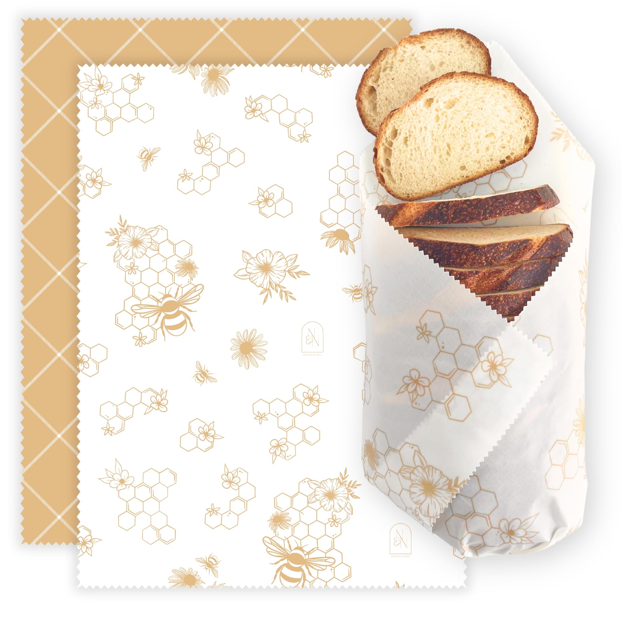 Nectar & Nest Beeswax Wraps for Food - Bread Wraps - Reusable Bread Storage Bags - Organic & Eco-Friendly Alternative to Aluminum Foil, Sourdough Bags