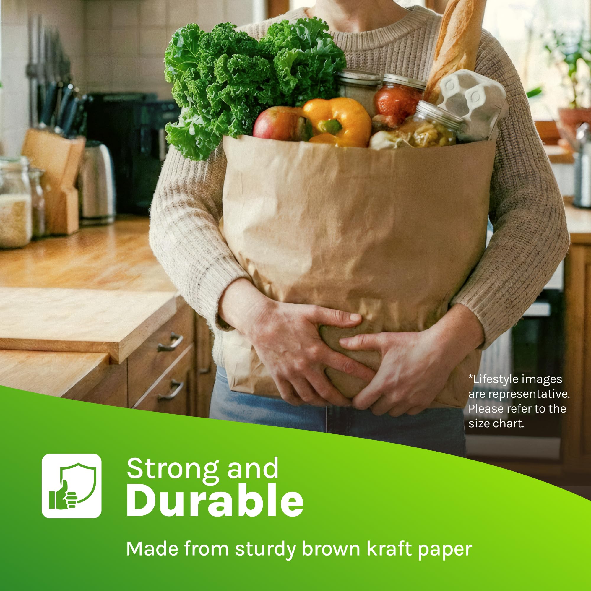 Wrapley 10 LB Brown Paper Bags, 200 Count Paper Lunch Bags, 6.5 × 4.12 × 13 inches, Bulk Kraft Paper Bags, Strong & Durable for Food Packaging
