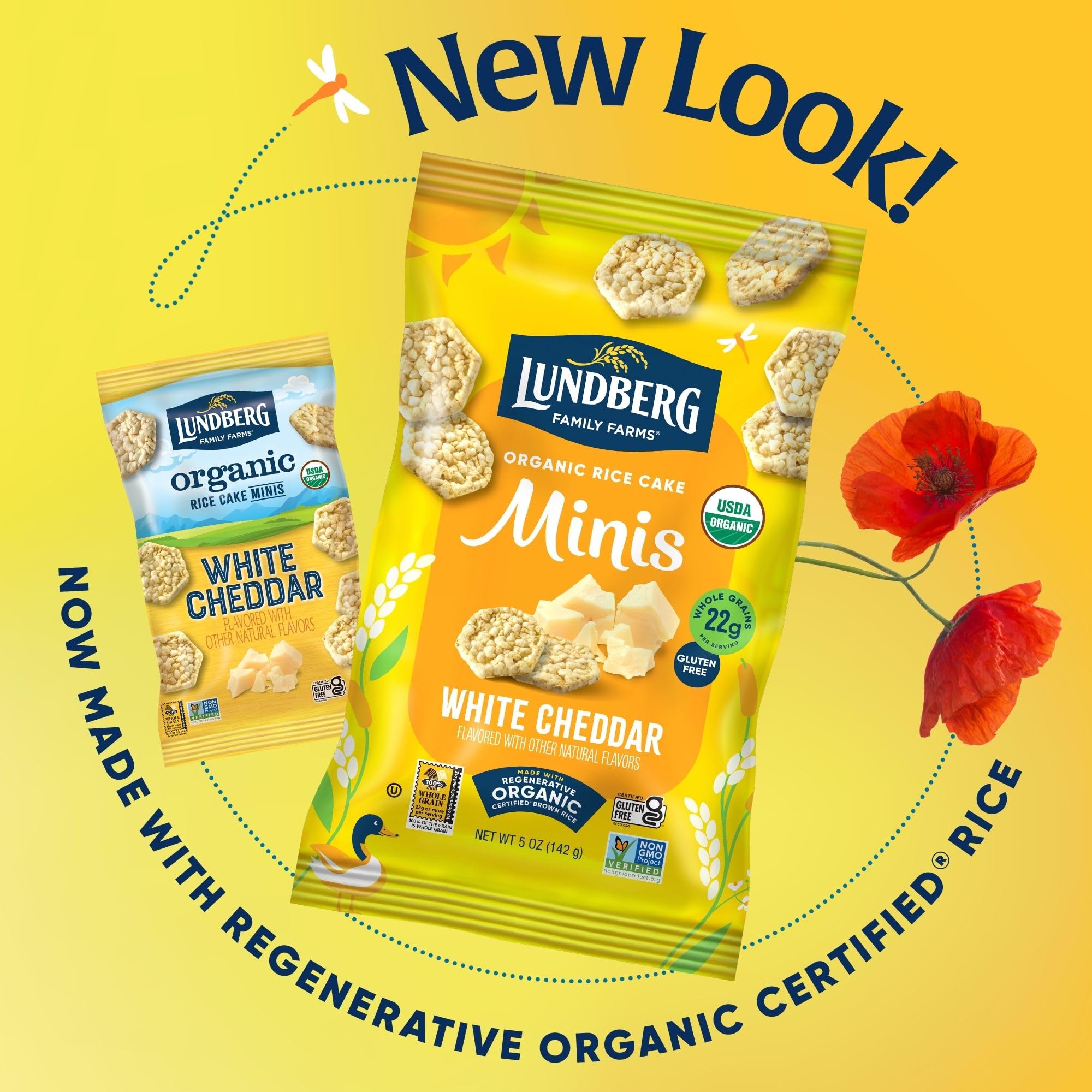 Lundberg Organic White Cheddar Rice Cake Minis, 5 Ounce, Gluten-Free, USDA Certified Organic, Non-GMO Verified, Whole Grain Brown Rice