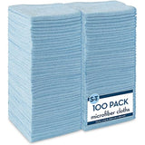 S&T INC. 100 Pack Microfiber Cleaning Cloth, Bulk Towels for Home, Reusable Microfiber Towels for Cars, Cleaning Rags, Light Blue, 11.5 Inches x 11.5