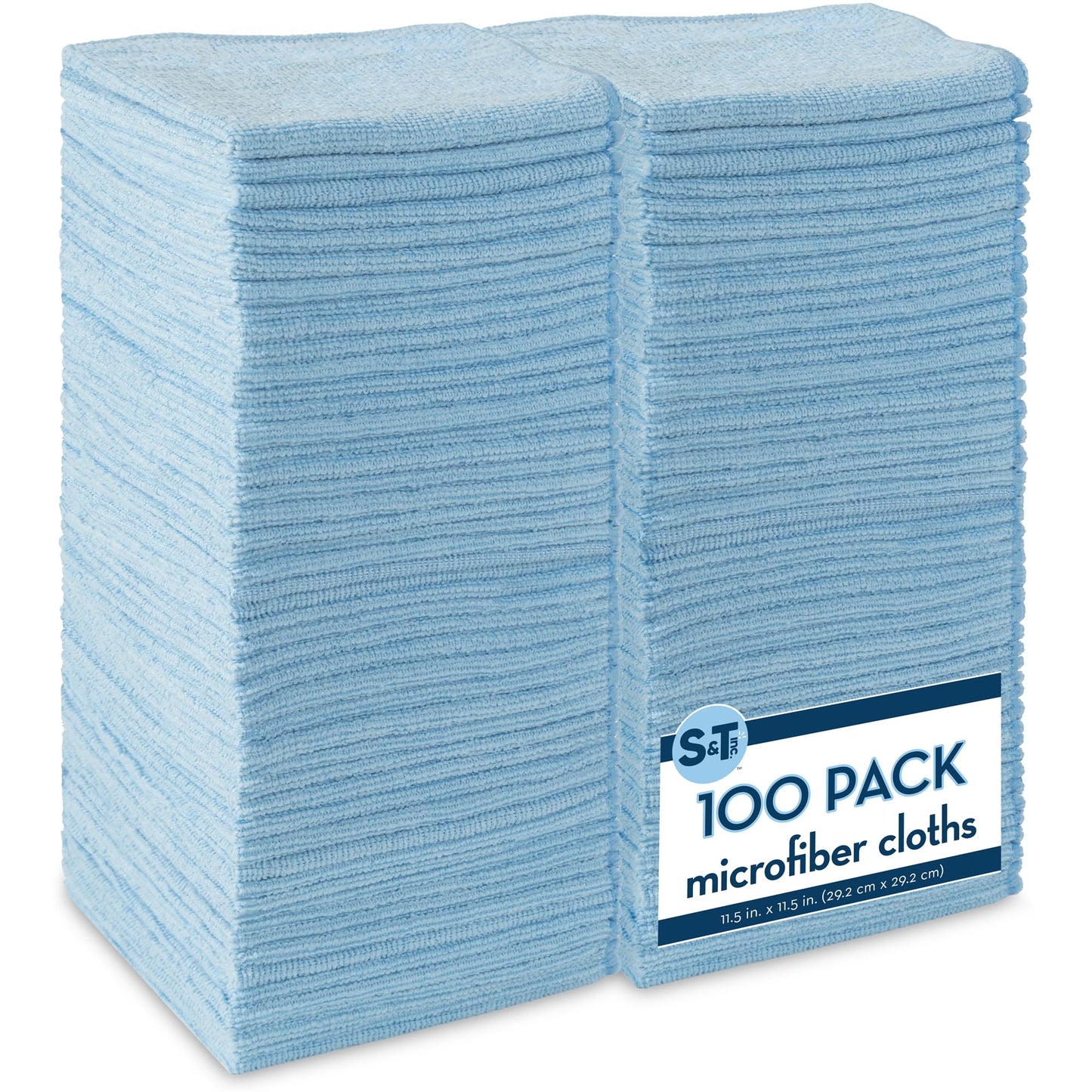 S&T INC. 100 Pack Microfiber Cleaning Cloth, Bulk Towels for Home, Reusable Microfiber Towels for Cars, Cleaning Rags, Light Blue, 11.5 Inches x 11.5