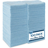 S&T INC. 100 Pack Microfiber Cleaning Cloth, Bulk Towels for Home, Reusable Microfiber Towels for Cars, Cleaning Rags, Light Blue, 11.5 Inches x 11.5