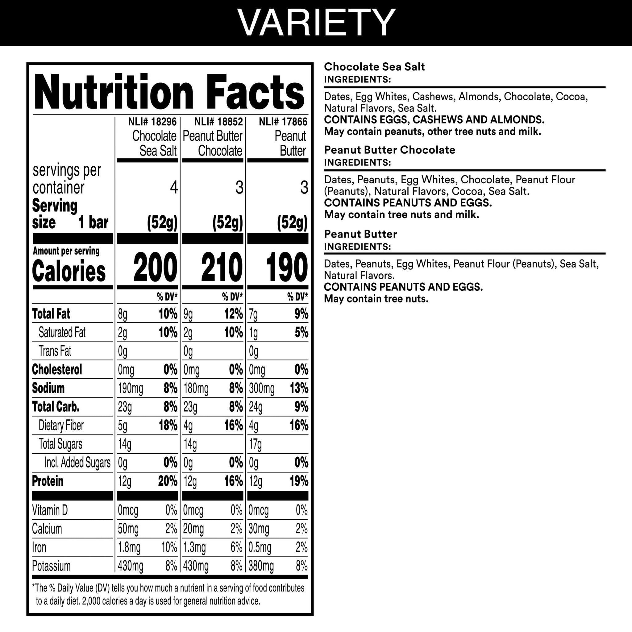 RXBAR Protein Bars, Protein Snack, Snack Bars, Variety Pack, 18.3oz Box (10 Count)