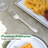 FOCUSLINE 300 Pack Disposable Silver Plastic Forks, Solid and Durable Plastic Cutlery Forks, Heavy Duty Disposable Utensil Silverware for Catering
