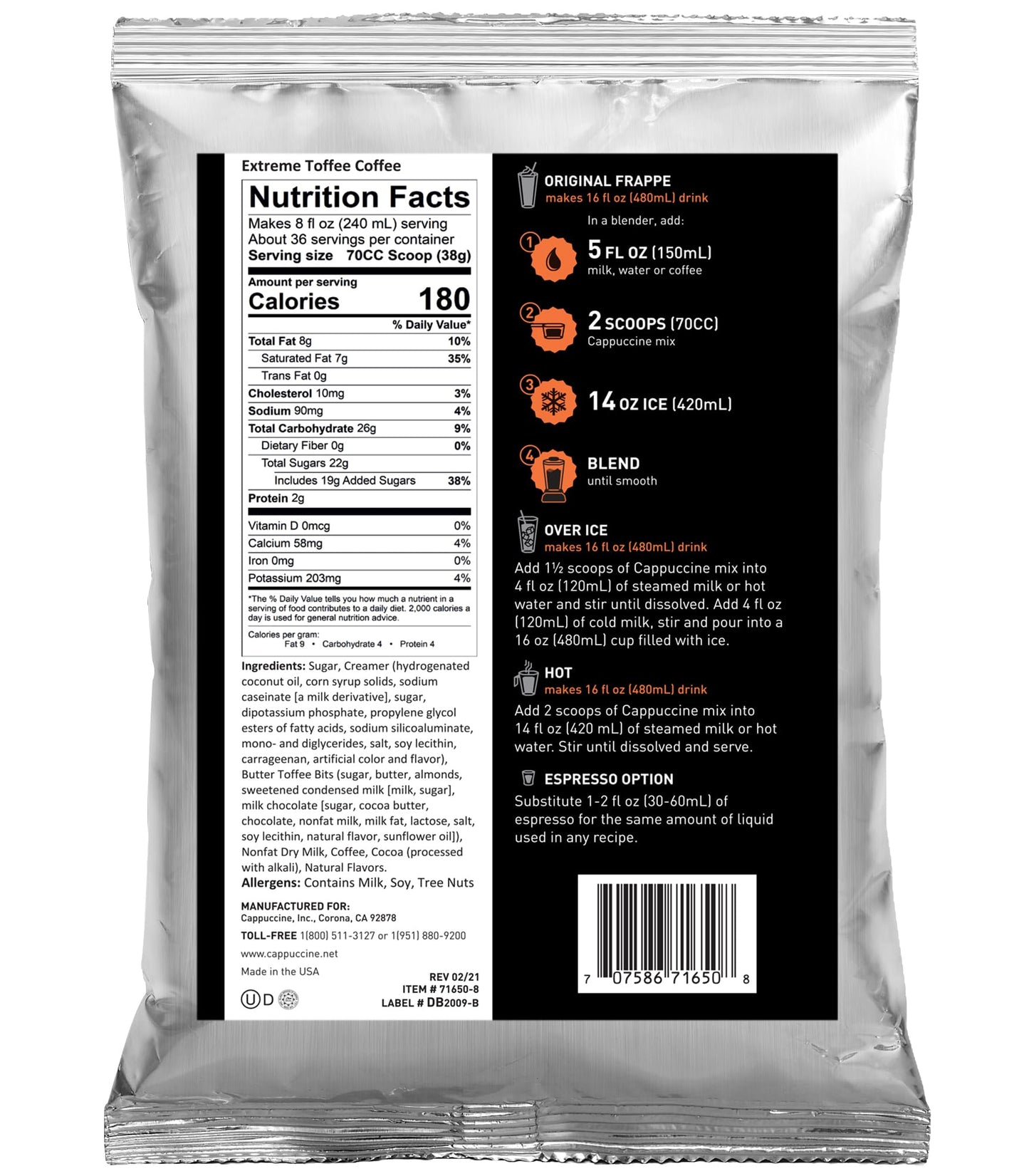 Cappuccine Extreme Toffee Coffee Frappe Mix, 3 Pound (Pack of 1)