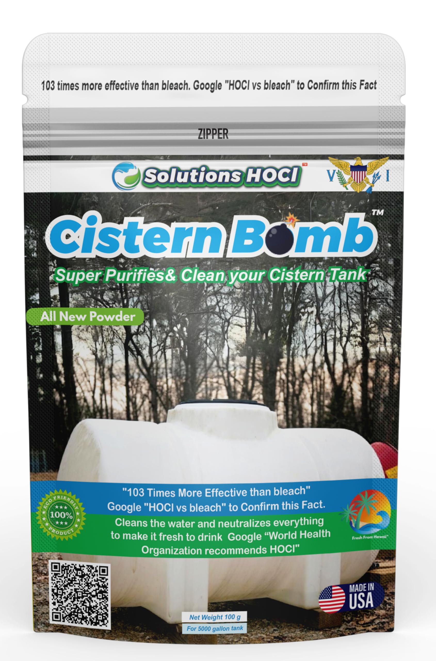 Solutions HOCL Power Clean with HOCL Cistern Tank Cleaner - Cistern Tank Bomb Cleaning Super Cleans your Cistern (100 Gram - Treats 5,000 Gallons)
