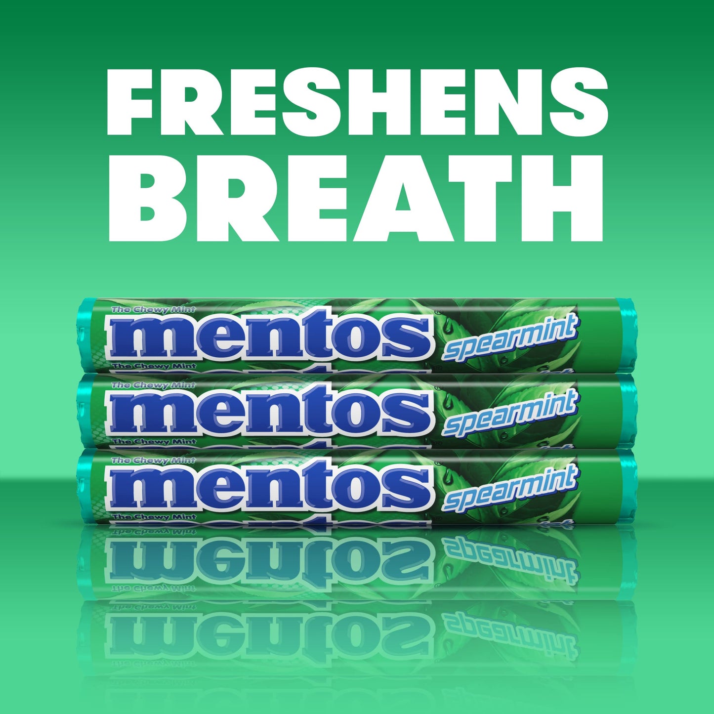 Mentos Candy Chewy Mint Rolls, Spearmint, Non Melting, Party, Concessions, Non Melting, 14 Pieces (Bulk Pack of 15)