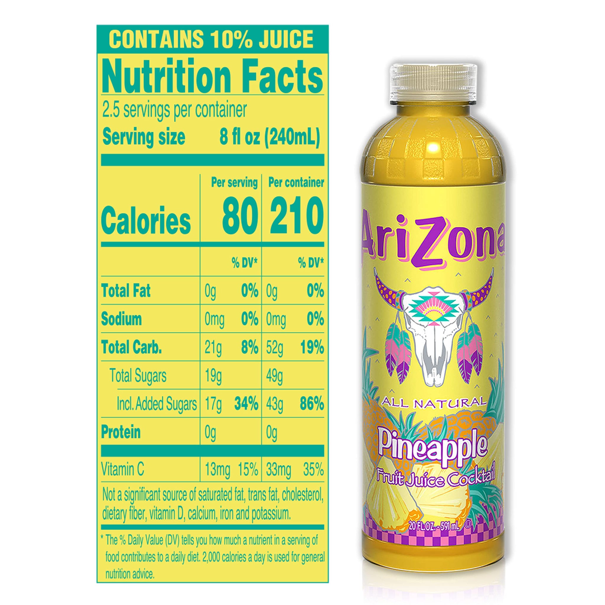 AriZona Pineapple Juice Drink, 20 Fl Oz (Pack of 24)