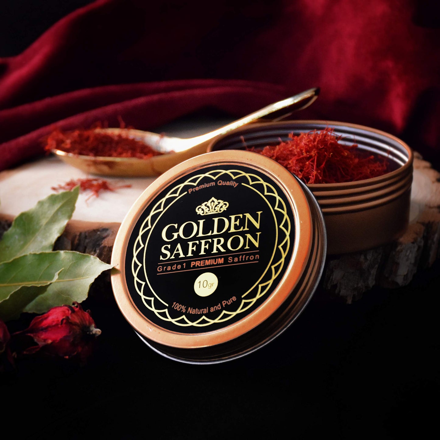 Golden Saffron, Finest Pure Premium All Red Saffron Threads, Grade A+ Super Negin, Non-GMO Verified. For Tea, Paella, Rice, Desserts, Golden Milk