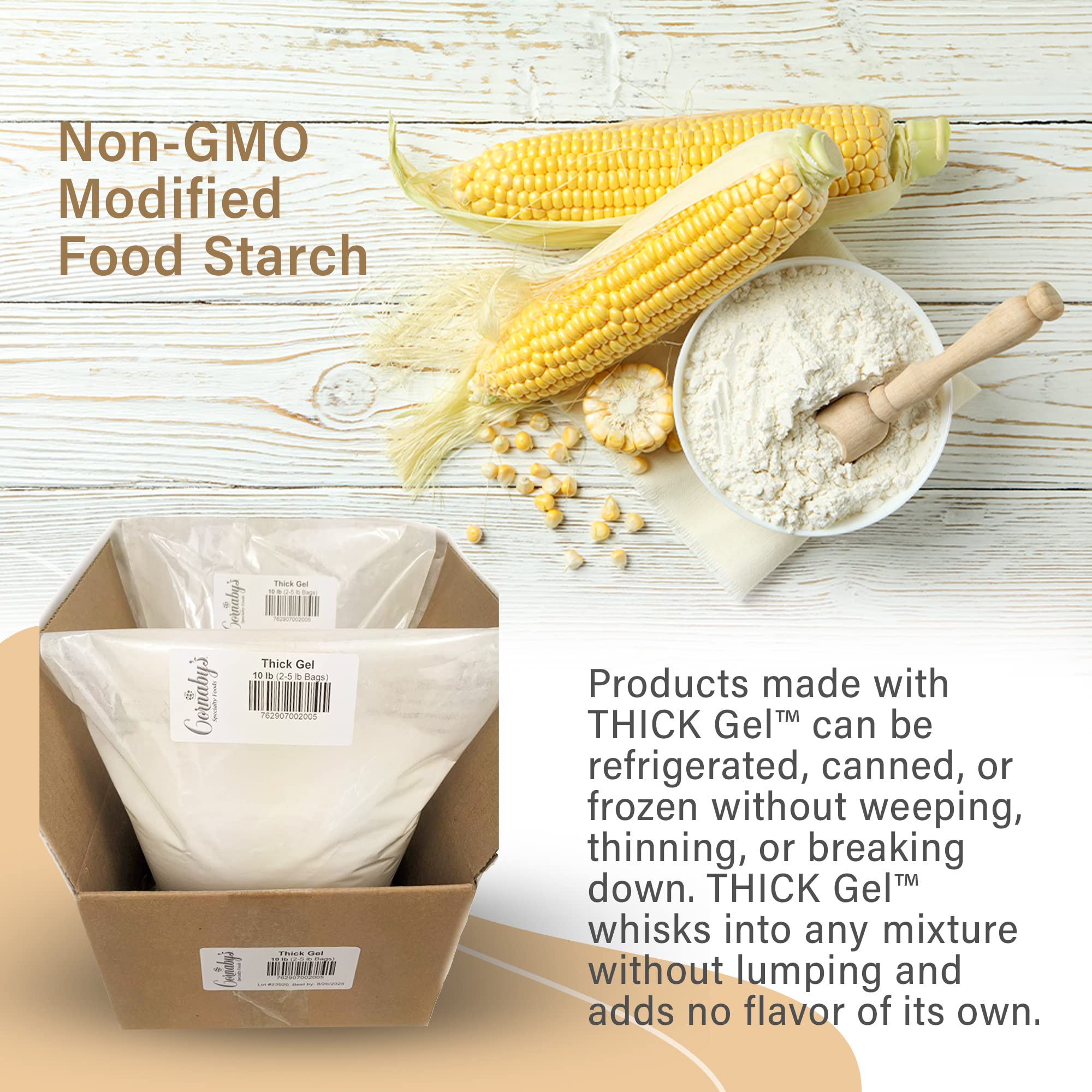 Cornaby’s Thick Gel 10 Pounds | Premium Waxy Maize Starch, 2x More Thickening | Gluten-free, non-GMO, Natural Food Thickener for Thickening Soups