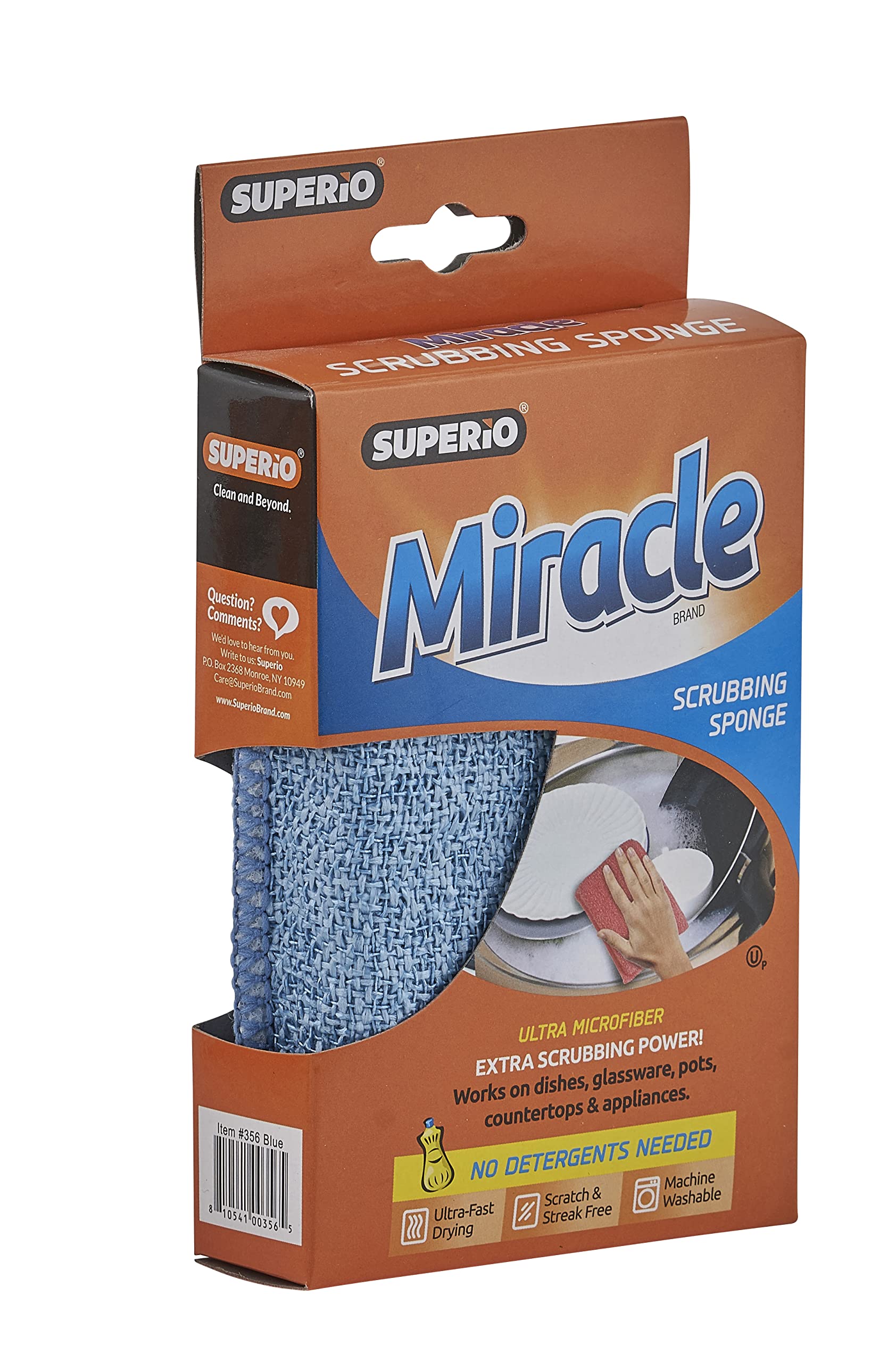 Miracle Microfiber Scrubbing Sponge, Blue Extra Scrubbing Power Sponge for Kitchen, Sink, Pot, Pan and Dish Washing, Super Absorbent and Rapid Drying