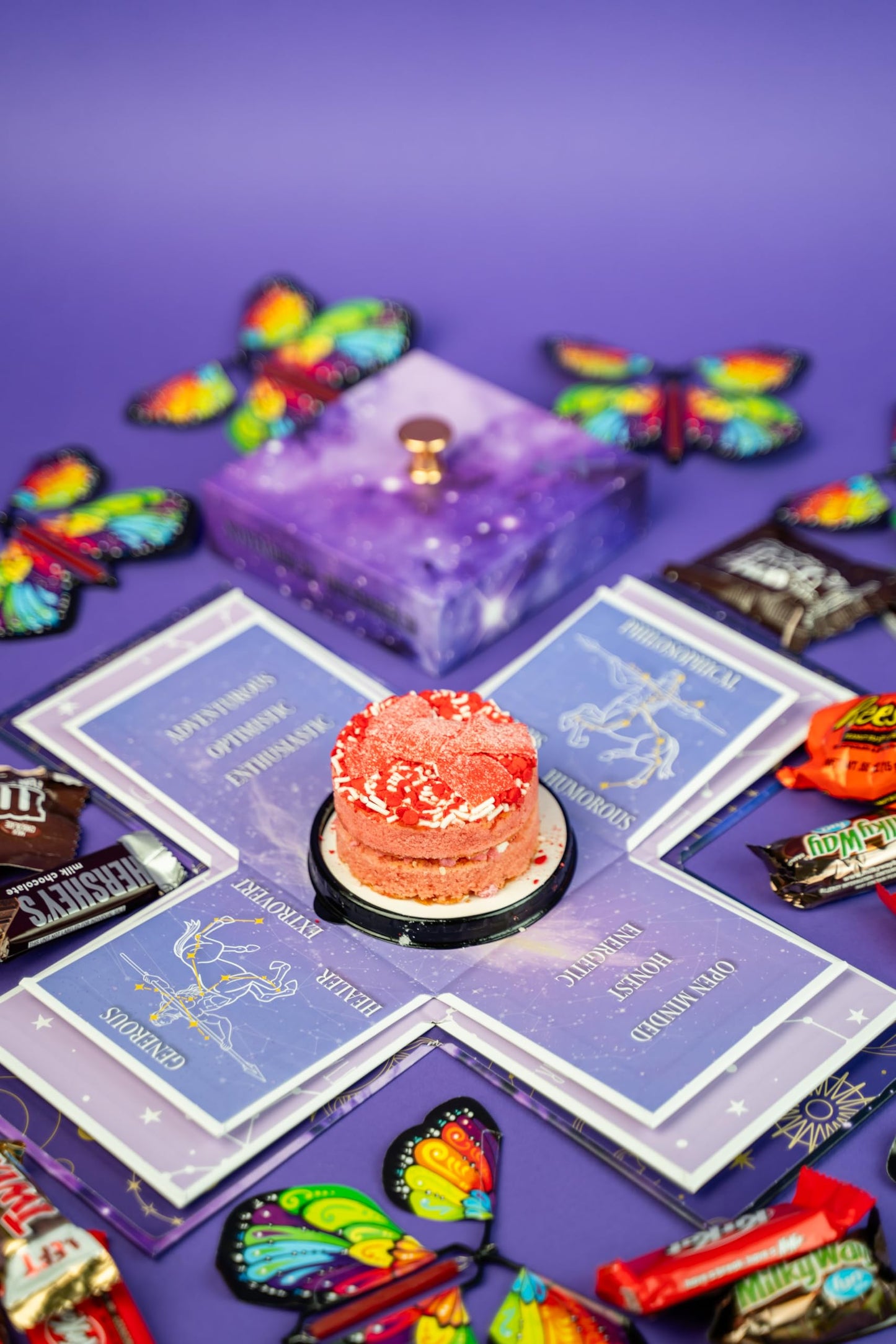 Astrology Sagittarius - No Setup Required Flying Butterfly Surprise Explosion Gift Box by Send A Cake - Delicious 3" Mini Bundt Cakes - Birthday Gift
