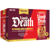 Liquid Death Sparkling Energy - Murder Mystery (Cherry, Cream, Spice), Zero Sugar Energy Drink, Unextreme Caffeine 100mg, Essential Vitamins, 12 Fl Oz