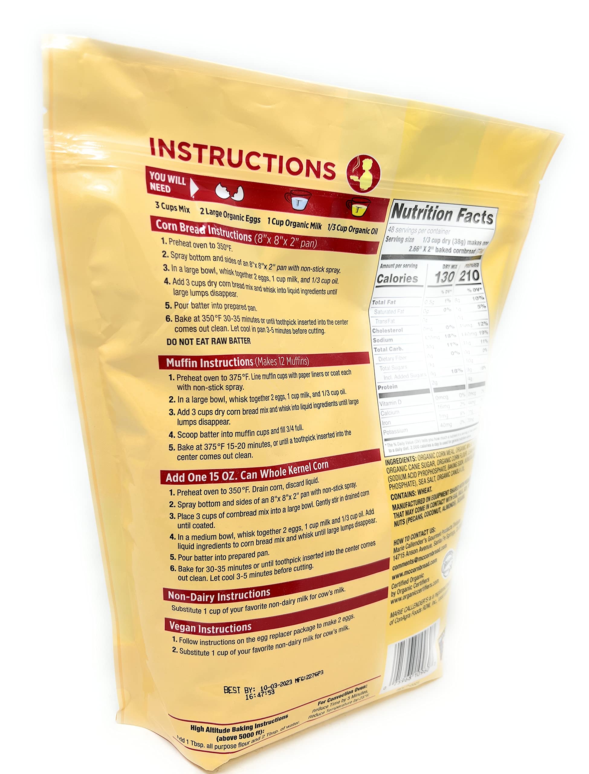 Marie Callendar's Organic Cornbread and Muffin Mix, 4 lb Bag (64oz)