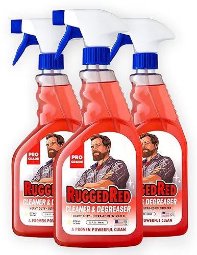 RuggedRed Industrial-Strength Cleaner & Degreaser - Heavy-Duty Kitchen Degreaser Spray for Chefs & Catering, USA-Made, Citrus Scent, 32oz (3 Bottles)