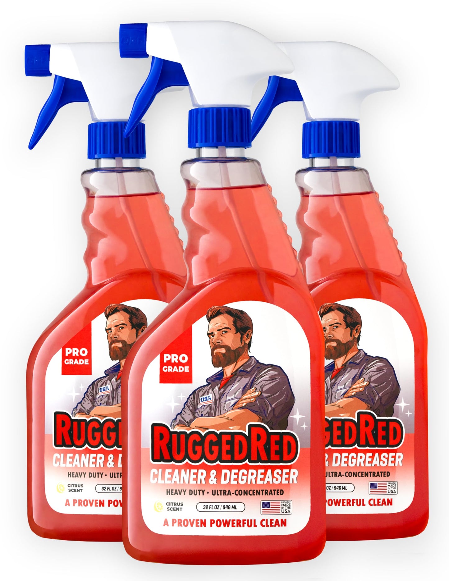 RuggedRed Industrial-Strength Cleaner & Degreaser - Heavy-Duty Kitchen Degreaser Spray for Chefs & Catering, USA-Made, Citrus Scent, 32oz (3 Bottles)