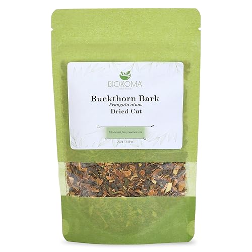 Biokoma Buckthorn Bark Dried Cut 3.55 oz Premium Pure Frangula Alnus Herb Loose Herbal Tea Digestive Support Gentle Colon Cleanse Caffeine-Free