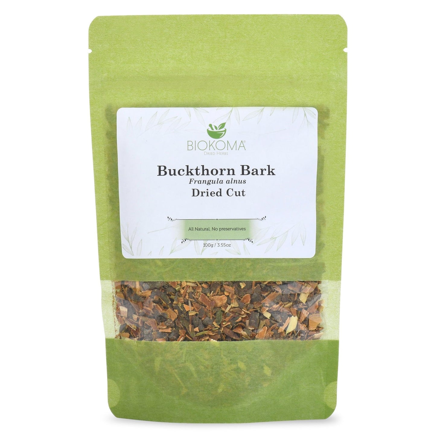 Biokoma Buckthorn Bark Dried Cut 3.55 oz Premium Pure Frangula Alnus Herb Loose Herbal Tea Digestive Support Gentle Colon Cleanse Caffeine-Free