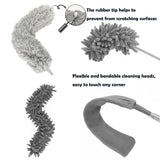 5-in-1 Microfiber Duster with Extension Pole (30-100") Kit for High Ceiling, Fan, Cobweb, Blind & Furniture, Bendable Washable Heads, Reusable Dusters