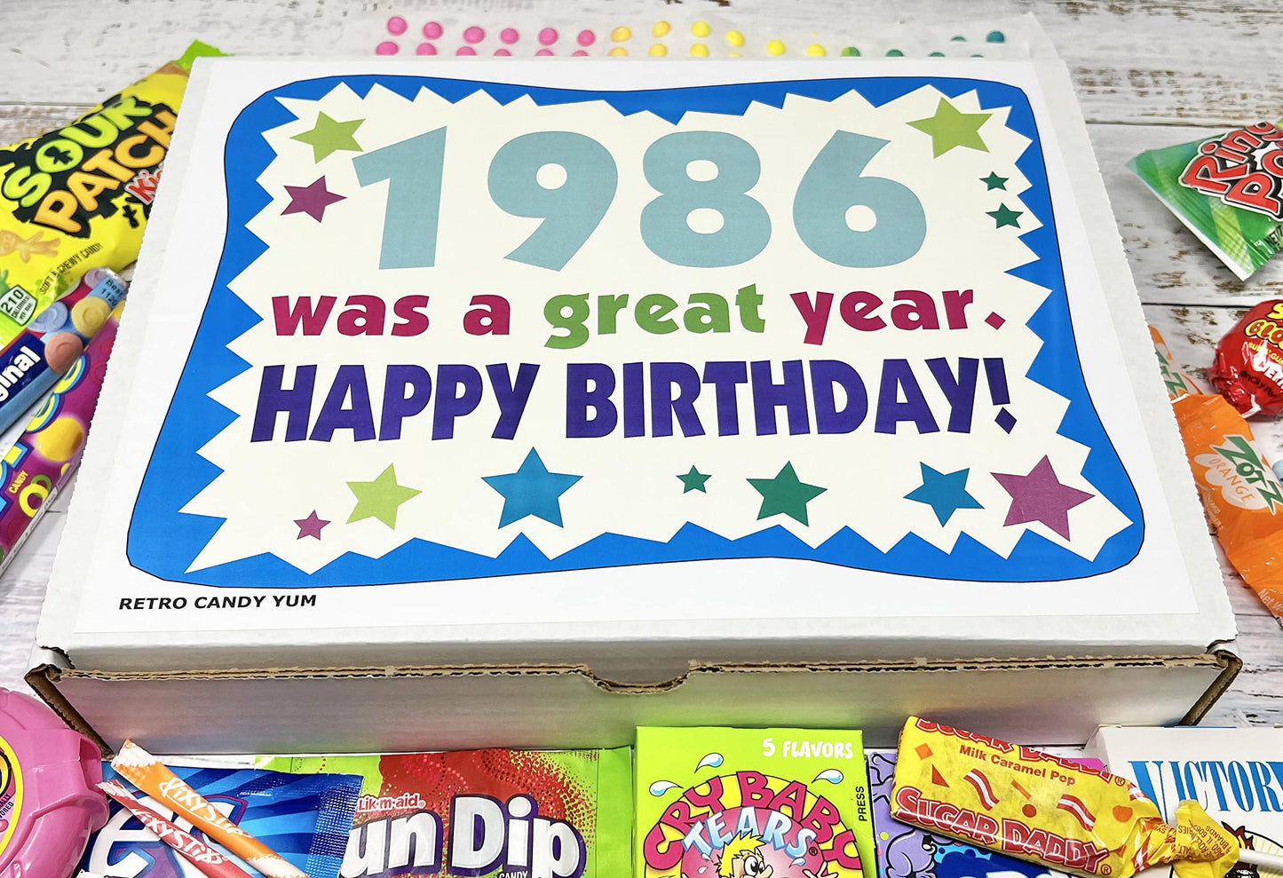 RETRO CANDY YUM ~ 1986 40th Birthday Gift Box of Nostalgic Retro Candy Assortment from Childhood for 40 Year Old Man or Woman Born 1986
