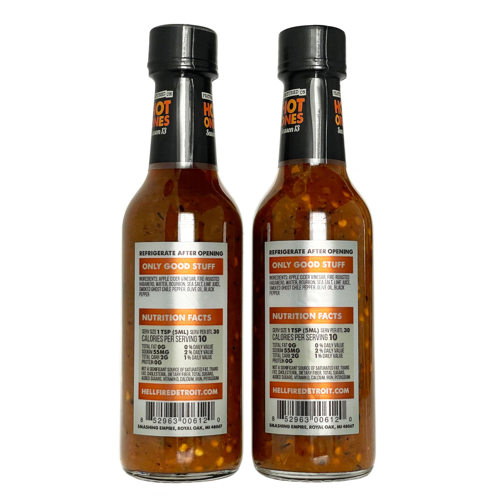 Hell Fire Detroit Bourbon Habanero Ghost Hot Sauce (Extra hot), Crafted with Fresh, Fire-Roasted Habanero and Ghost Chile Peppers, All-Natural, Vegan