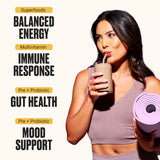 VitaHustle ONE Vegan Strawberry Protein Powder - 20g Plant Protein Meal Replacement with 86+ Superfoods & Greens, Probiotics + No Bloat Digestive