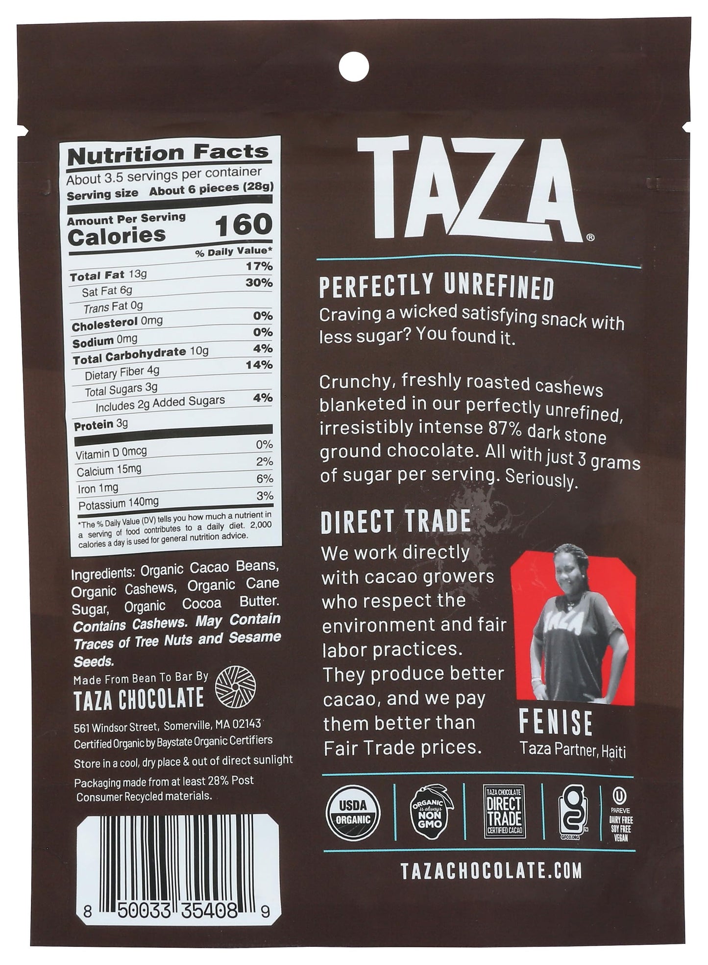 TAZA CHOCOLATES Organic Wicked Dark Chocolate Covered Cashews, 3.5 OZ