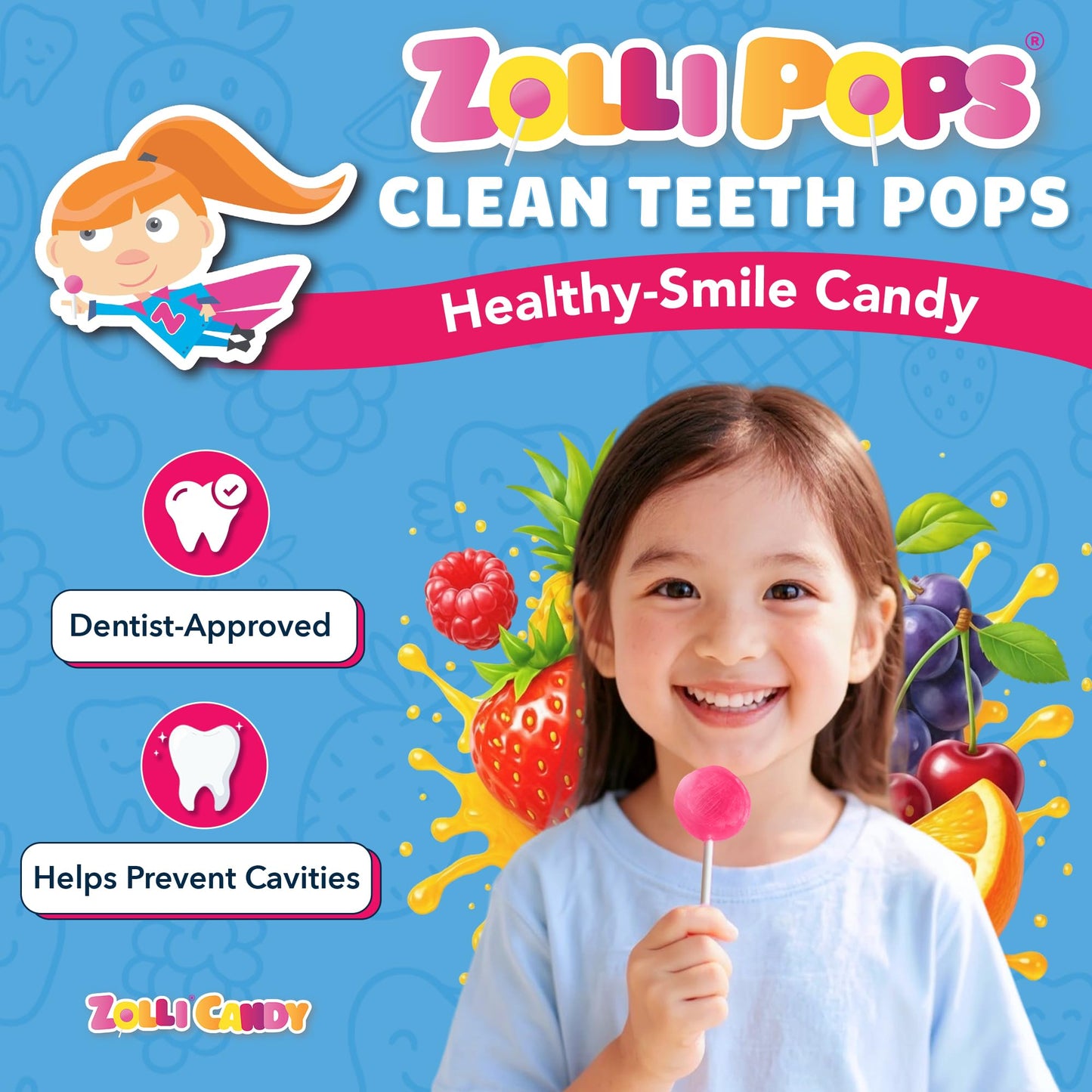 Zollipops Clean Teeth Pops Sugar Free Candy with Xylitol, Dye-Free Lollipops - Keto & Diabetic-Friendly, Dentist-Approved Treats for Kids (Natural