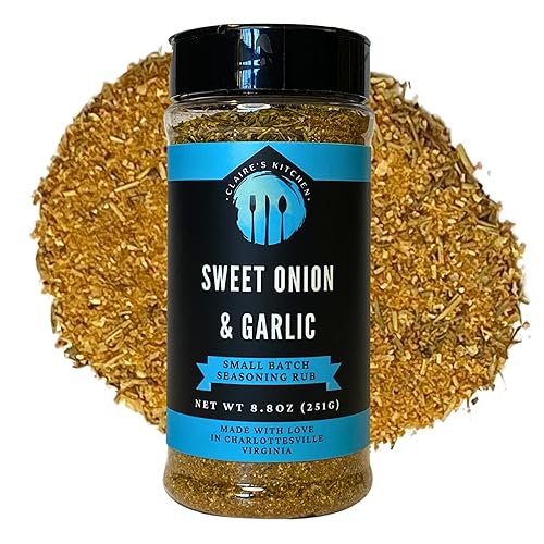 Claire's Kitchen Sweet Onion & Garlic All Purpose Seasoning Rub/Savory All Natural Blend/Poultry, Steak, Pork, Fish & Vegetable Spices Rub / 8.8oz Net